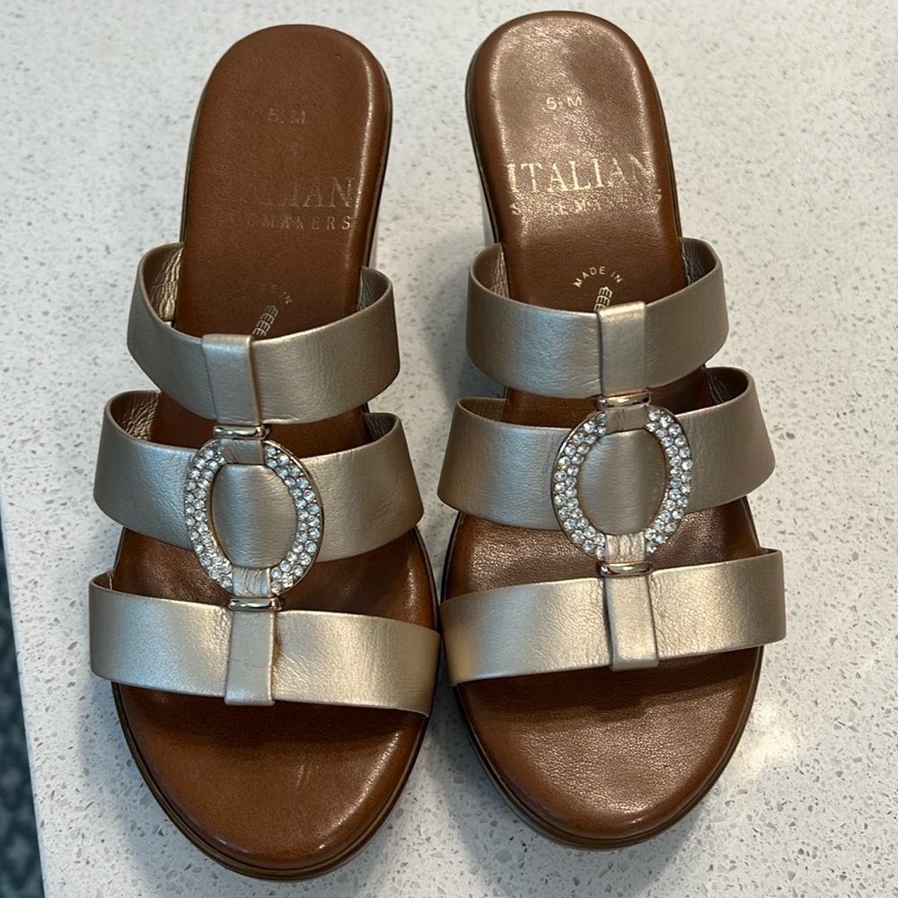 Italian shoemaker gold jewel wedges